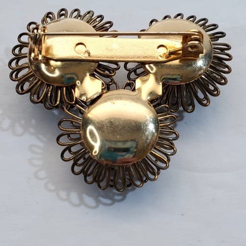 Vintage Bronze Tone Metal Looped Wire Dandelion Tri Flower Brooch Pin - Thumbnail 2