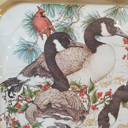 Vintage Tin Serving Tray "Preparing for Winter" 15.5" x 11" Animal Holiday Decor - Thumbnail 2
