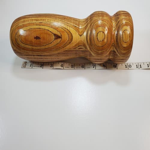 Vtg Chunky Mid Century Inlaid Wood Wooden Candle Holder Candlestick 10” Contrast - Thumbnail 7