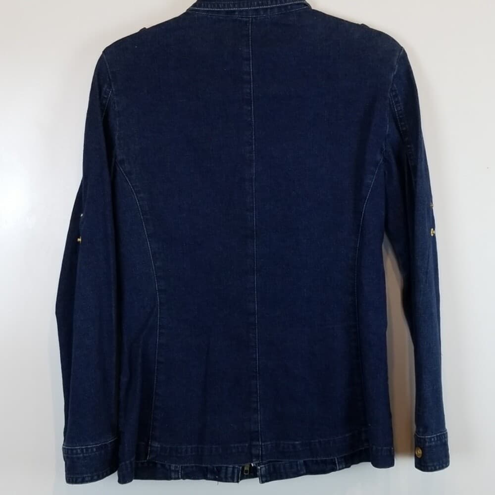 Miss Tina Full Zip Safari Style Jean Jacket Faux Leather Snaps Pockets Size 2 - Thumbnail 5