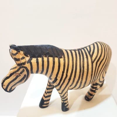Vintage Hand-carved Wood Wooden Zebra Figurine Hand Painted Grasslands Africa - Thumbnail 3