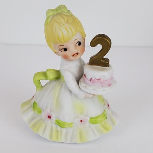 Vtg Lefton Birthday Girl Figurine with Cake Age 2 Blonde 2nd Birthday # 549-2
