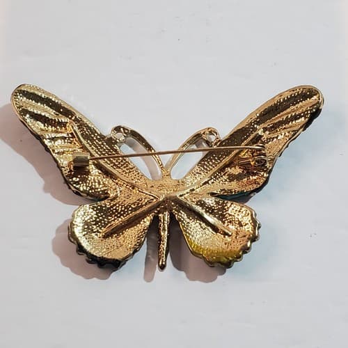 Gold Tone Metal Multicolor Encrusted Rhinestone Butterfly Brooch Pin Sparkle - Thumbnail 2