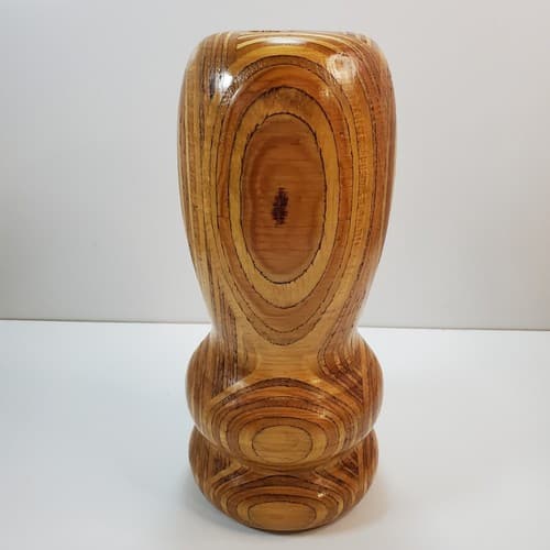 Vtg Chunky Mid Century Inlaid Wood Wooden Candle Holder Candlestick 10” Contrast - Thumbnail 4