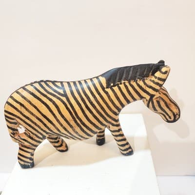 Vintage Hand-carved Wood Wooden Zebra Figurine Hand Painted Grasslands Africa