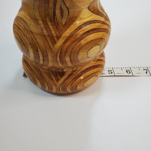 Vtg Chunky Mid Century Inlaid Wood Wooden Candle Holder Candlestick 10” Contrast - Thumbnail 8