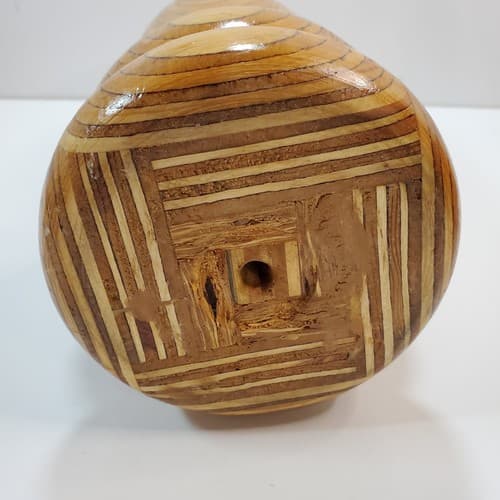 Vtg Chunky Mid Century Inlaid Wood Wooden Candle Holder Candlestick 10” Contrast - Thumbnail 5