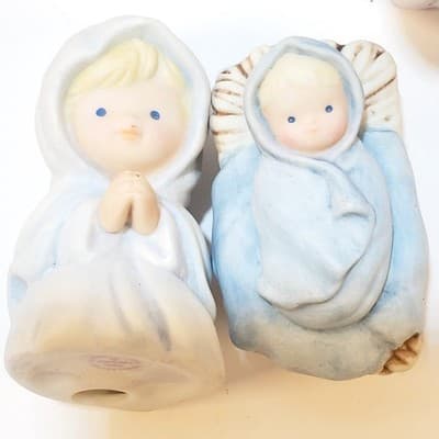 Vtg 1986 Avon Heavenly Blessings Nativity Set Of 3 Ceramic Figures Mary Jesus Jo - Thumbnail 3