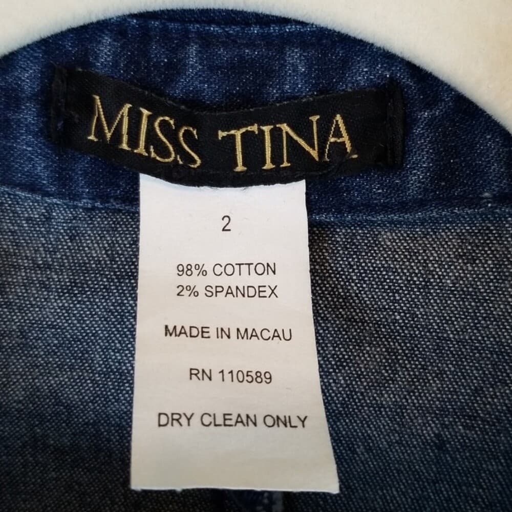 Miss Tina Full Zip Safari Style Jean Jacket Faux Leather Snaps Pockets Size 2 - Thumbnail 6