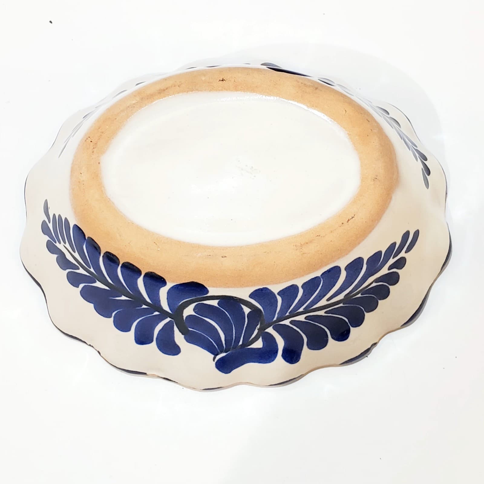 Colorful Hand Painted Fish Mexican Pottery Folk Art Scalloped Oval Bowl Dish - Thumbnail 4