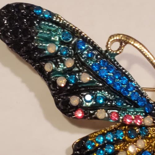 Gold Tone Metal Multicolor Encrusted Rhinestone Butterfly Brooch Pin Sparkle - Thumbnail 3