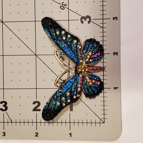Gold Tone Metal Multicolor Encrusted Rhinestone Butterfly Brooch Pin Sparkle - Thumbnail 7