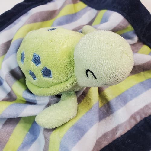 Carters Turtle Striped Lovey Security Blanket Baby Plush Soft Toy Blue Green 13" - Thumbnail 2