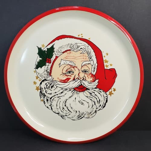 Vtg Melamine Plastic Santa Claus Stars Christmas Serving Tray Round Japan 13.25"