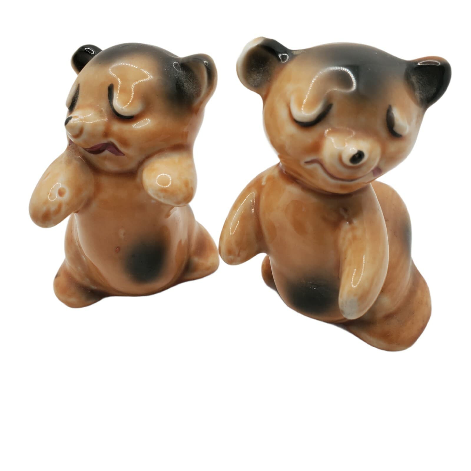 Vintage Van Tellingen Bear Hug Porcelain Tan Salt & Pepper Shakers Retro Kitsch - Thumbnail 3