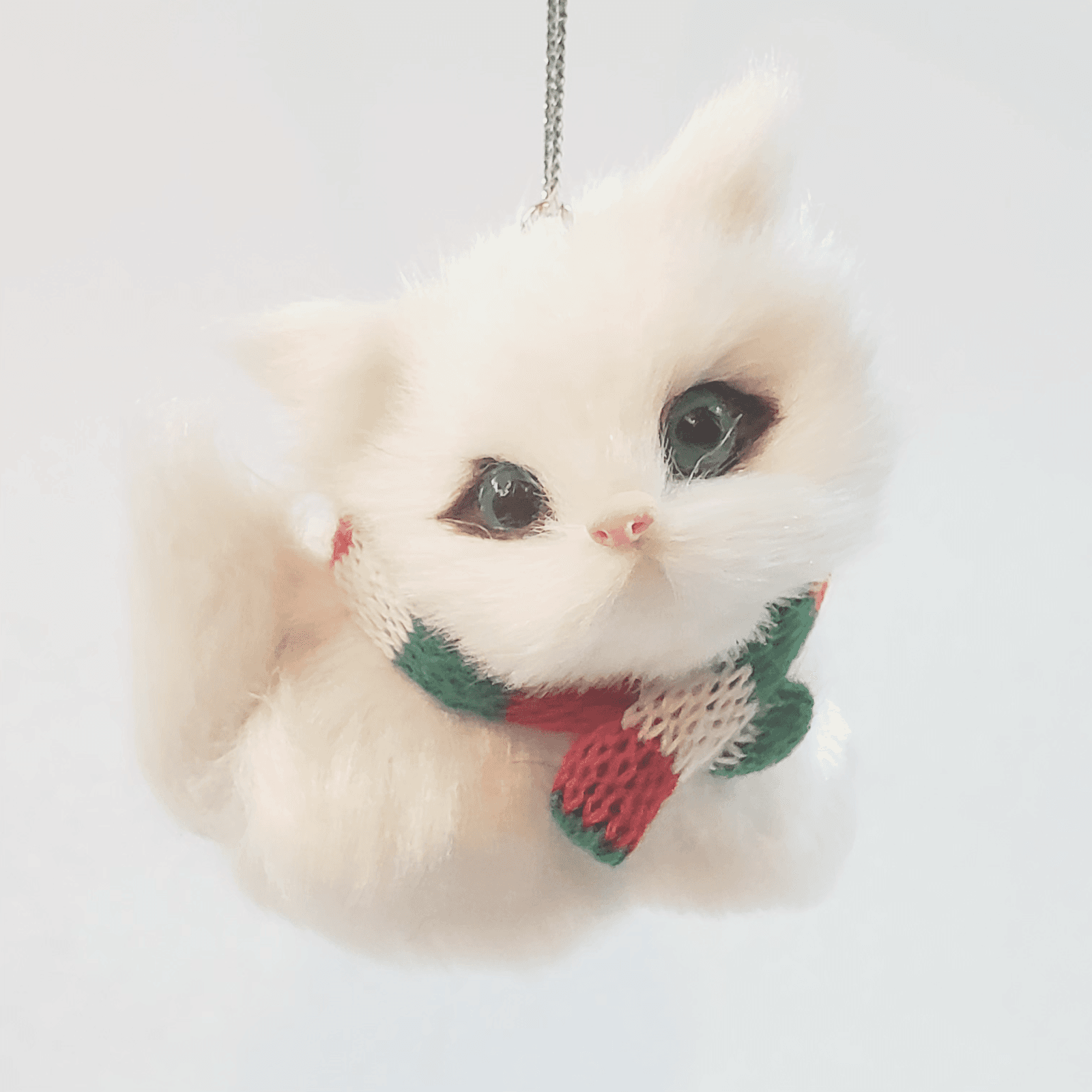 Faux Fur Kitten Miniature Christmas Ornament Cat Kitten Glass Eyes White