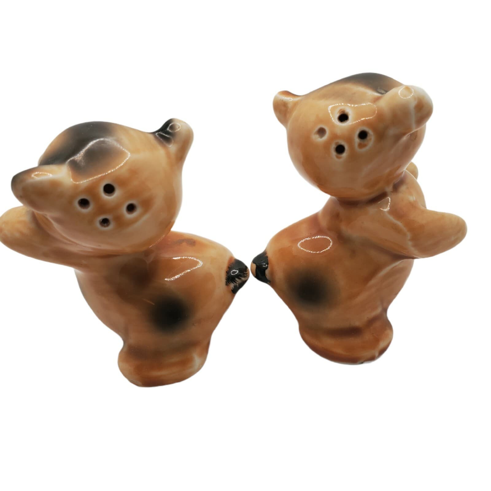 Vintage Van Tellingen Bear Hug Porcelain Tan Salt & Pepper Shakers Retro Kitsch - Thumbnail 5