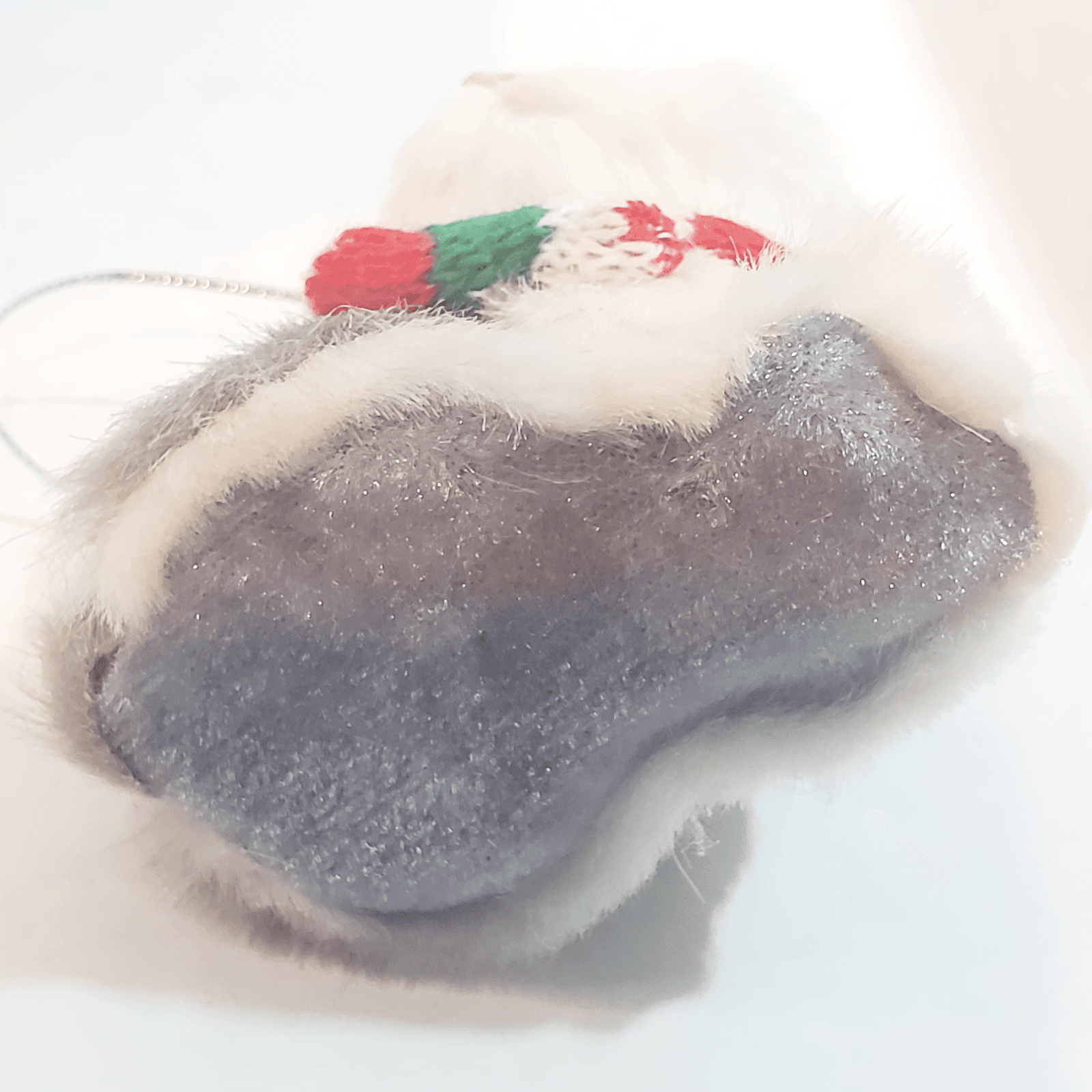 Faux Fur Kitten Miniature Christmas Ornament Cat Kitten Glass Eyes Gray & White - Thumbnail 3