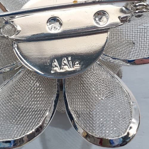 Vintage AAi Silver Tone Metal Mesh Flower Daisy Pin Brooch - Thumbnail 3