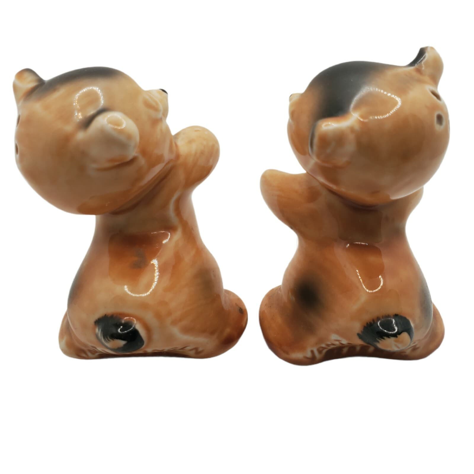 Vintage Van Tellingen Bear Hug Porcelain Tan Salt & Pepper Shakers Retro Kitsch - Thumbnail 4
