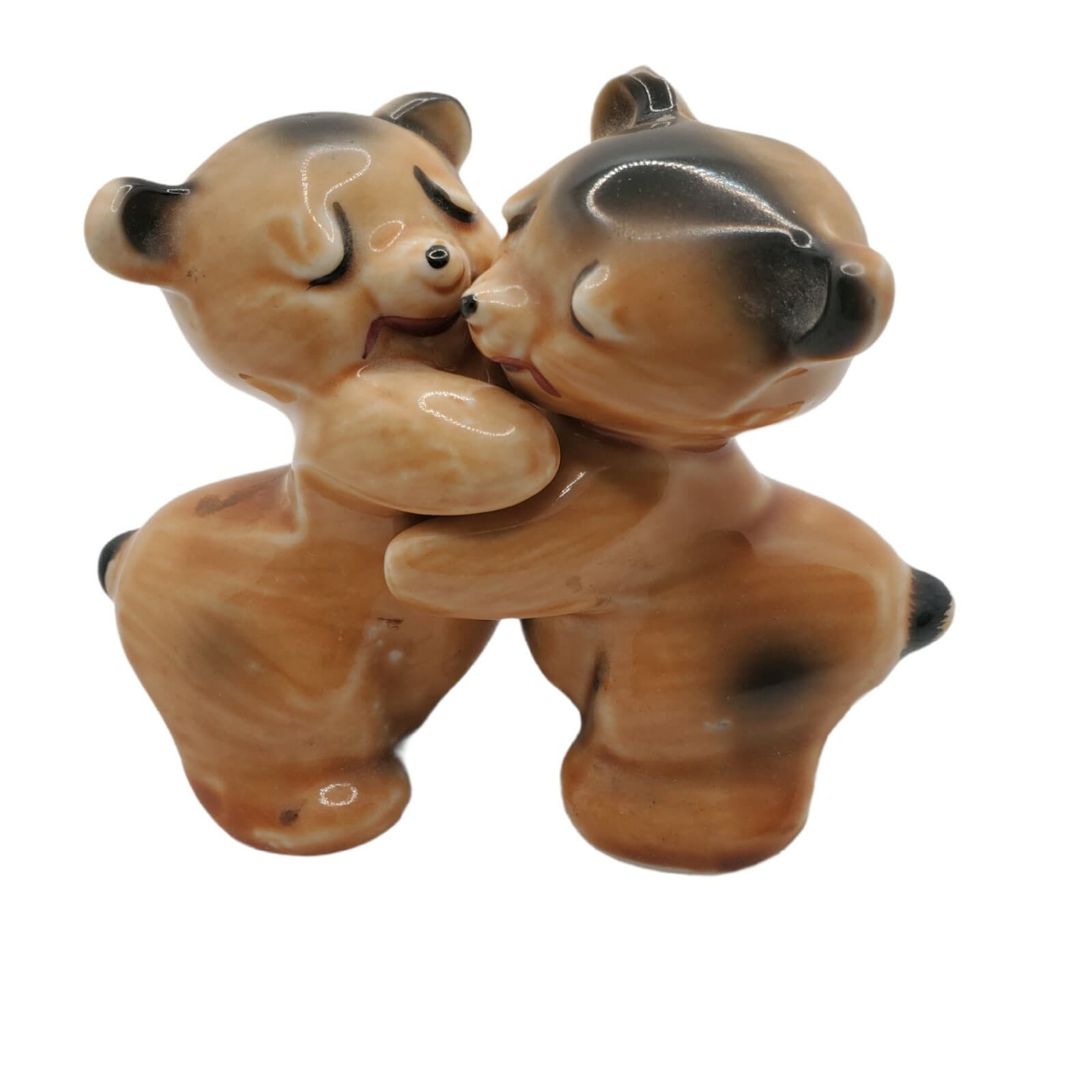 Vintage Van Tellingen Bear Hug Porcelain Tan Salt & Pepper Shakers Retro Kitsch