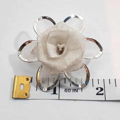 Vintage AAi Silver Tone Metal Mesh Flower Daisy Pin Brooch - Thumbnail 4