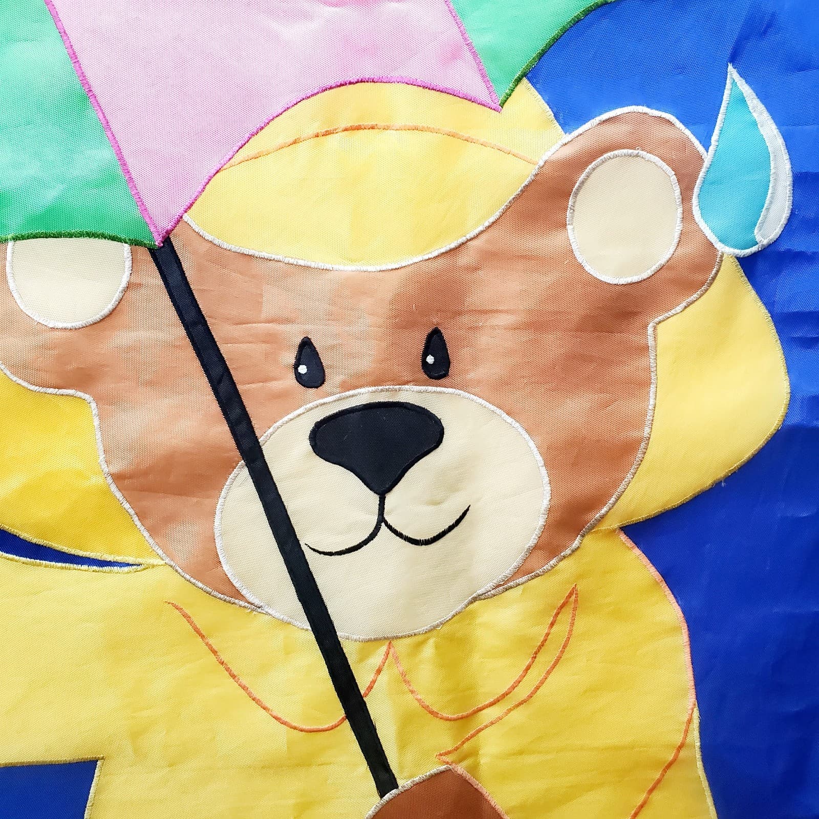 Vtg 1997 NCE Garden Flag Teddy Bear In Raincoat w/ Umbrella Nylon Banner 29 x 43 - Thumbnail 3