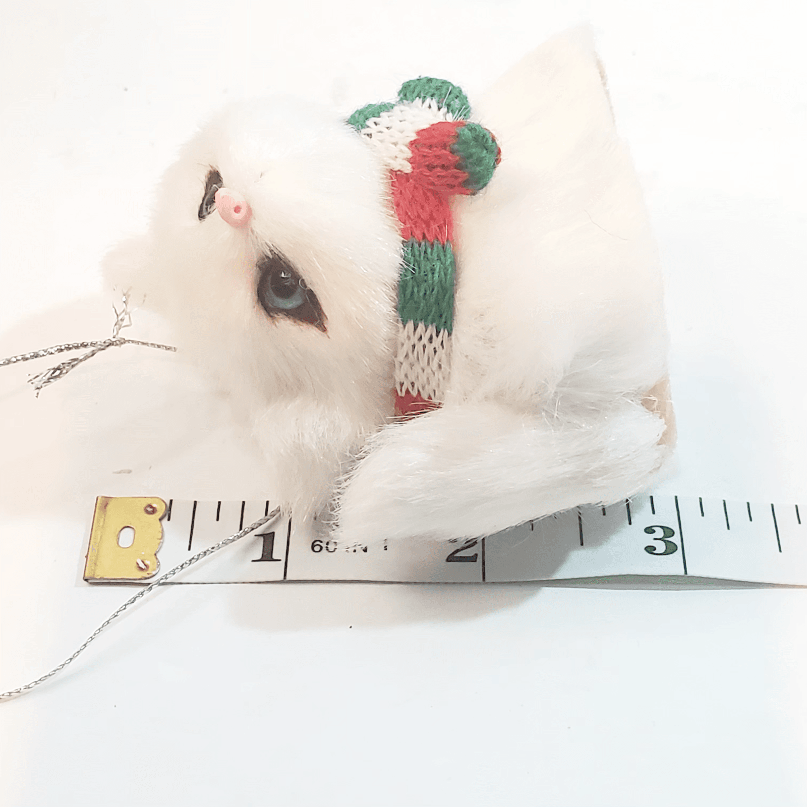Faux Fur Kitten Miniature Christmas Ornament Cat Kitten Glass Eyes White - Thumbnail 5