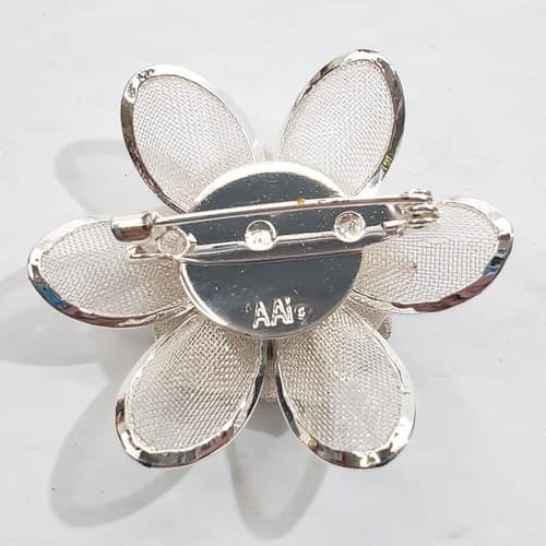 Vintage AAi Silver Tone Metal Mesh Flower Daisy Pin Brooch - Thumbnail 2