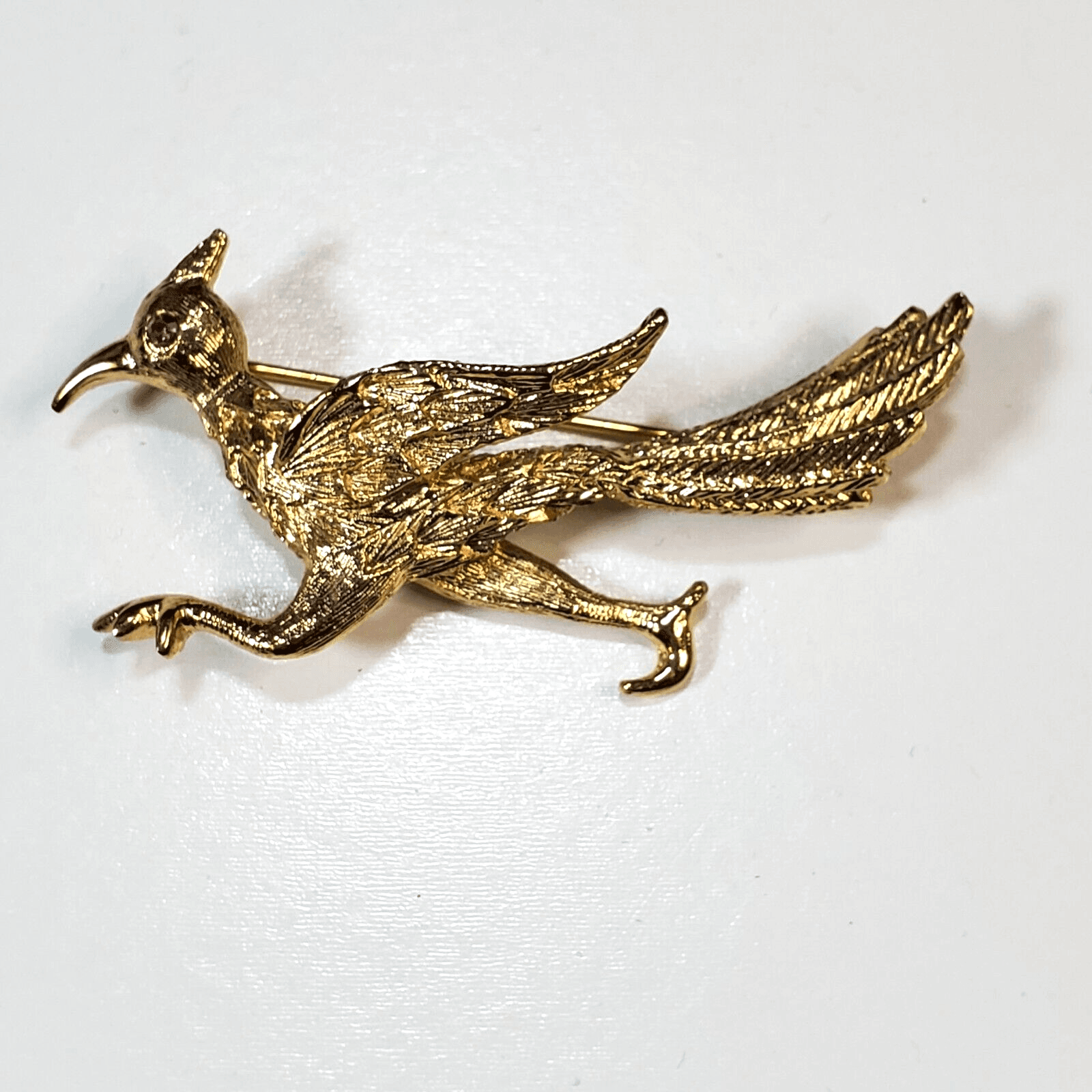Vintage NAPIER Brushed Gold Tone Rhinestone Figural Road Runner Bird Brooch Pin