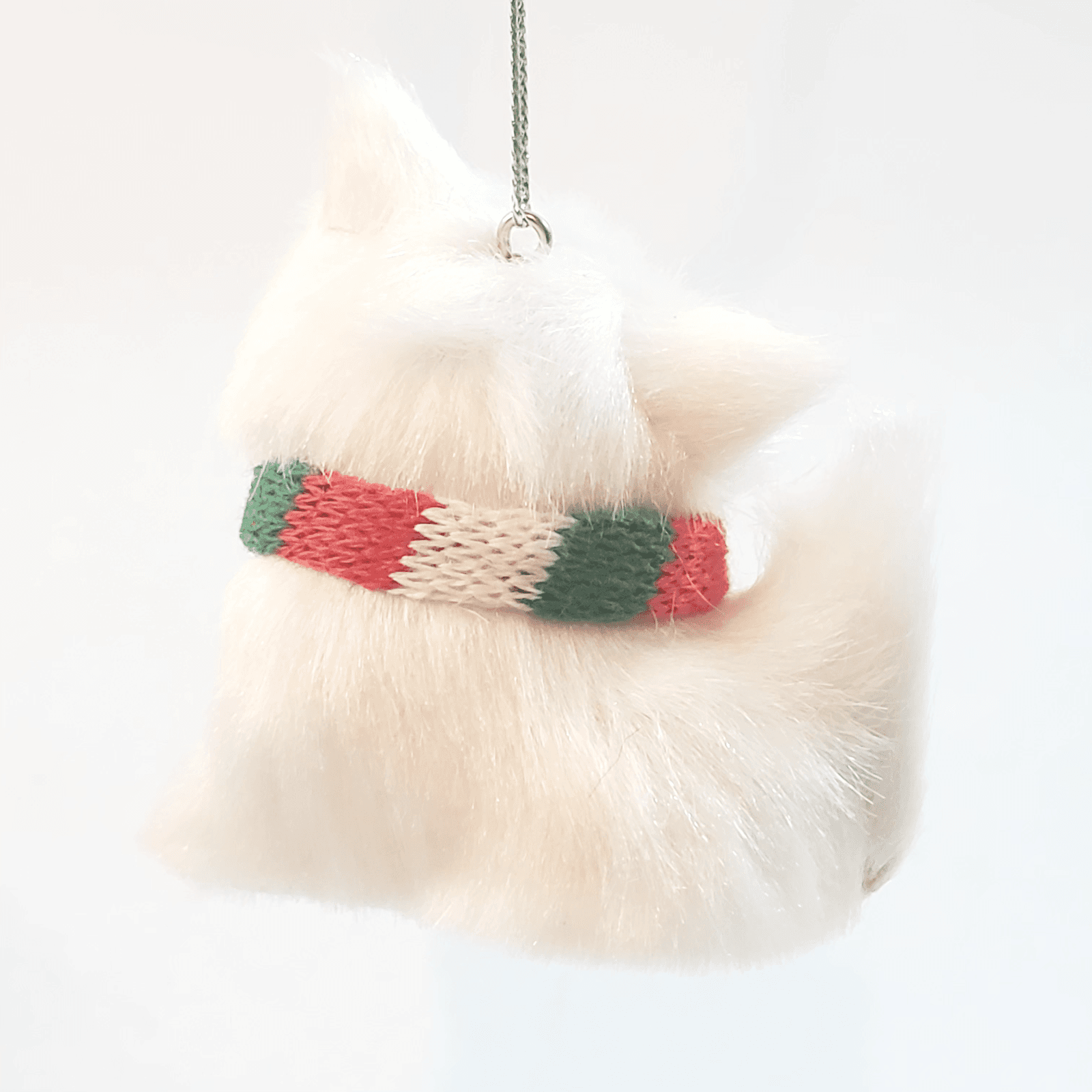 Faux Fur Kitten Miniature Christmas Ornament Cat Kitten Glass Eyes White - Thumbnail 2