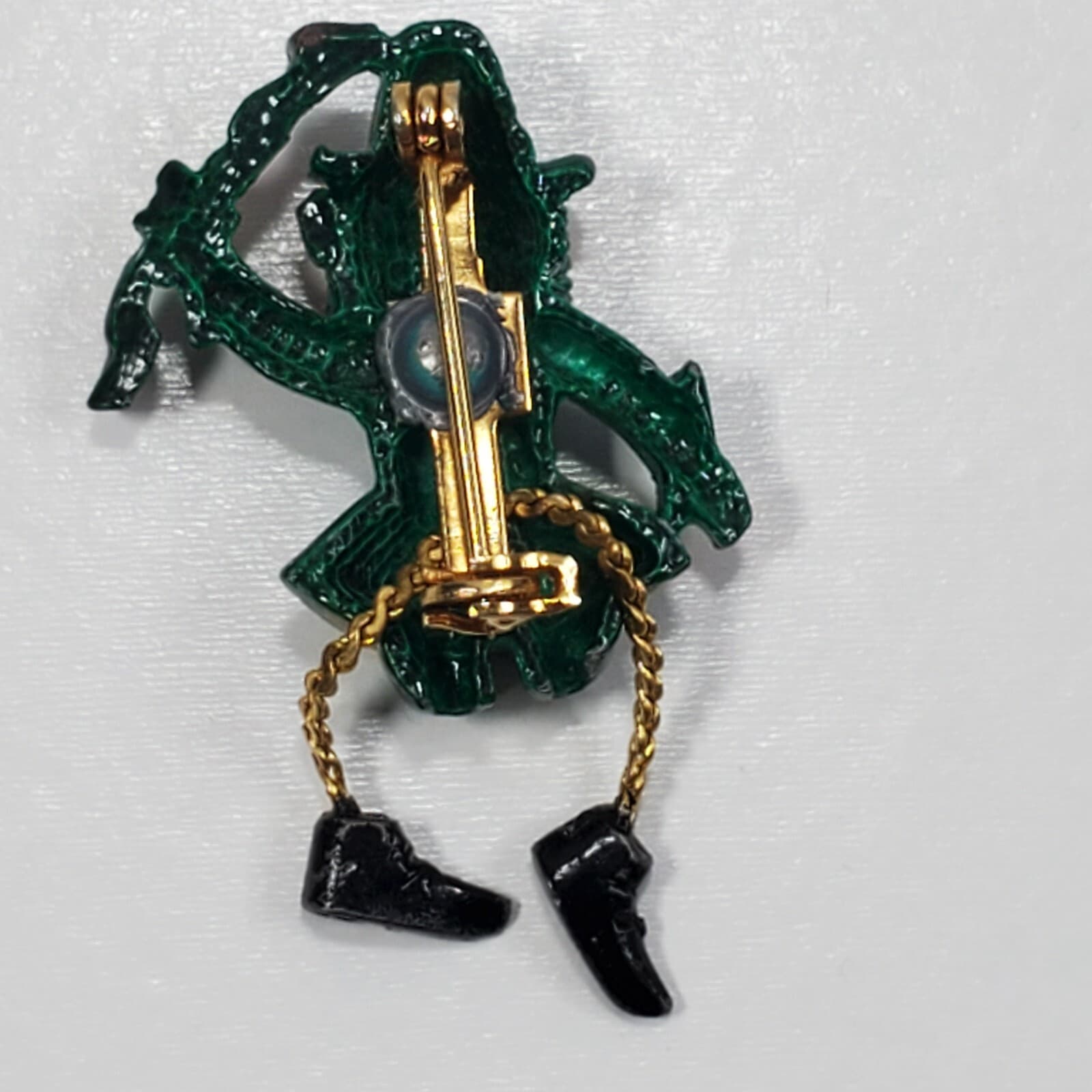Vintage Metal Enamel Dancing Dangle Legs Leprechaun St. Patrick's Day Brooch Pin - Thumbnail 2