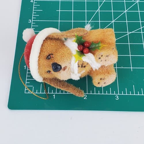 2 Vtg Morgan Inc Duffy Dog and Frosty Bear Flocked Christmas Ornaments Hong Kong - Thumbnail 8