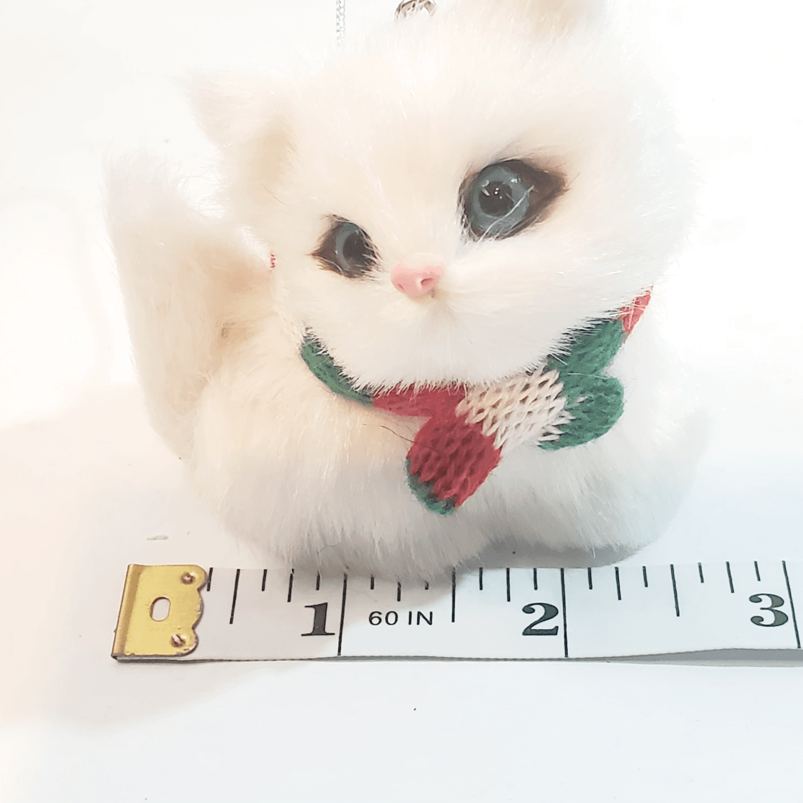 Faux Fur Kitten Miniature Christmas Ornament Cat Kitten Glass Eyes White - Thumbnail 4