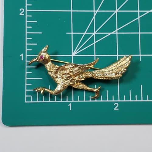 Vintage NAPIER Brushed Gold Tone Rhinestone Figural Road Runner Bird Brooch Pin - Thumbnail 3