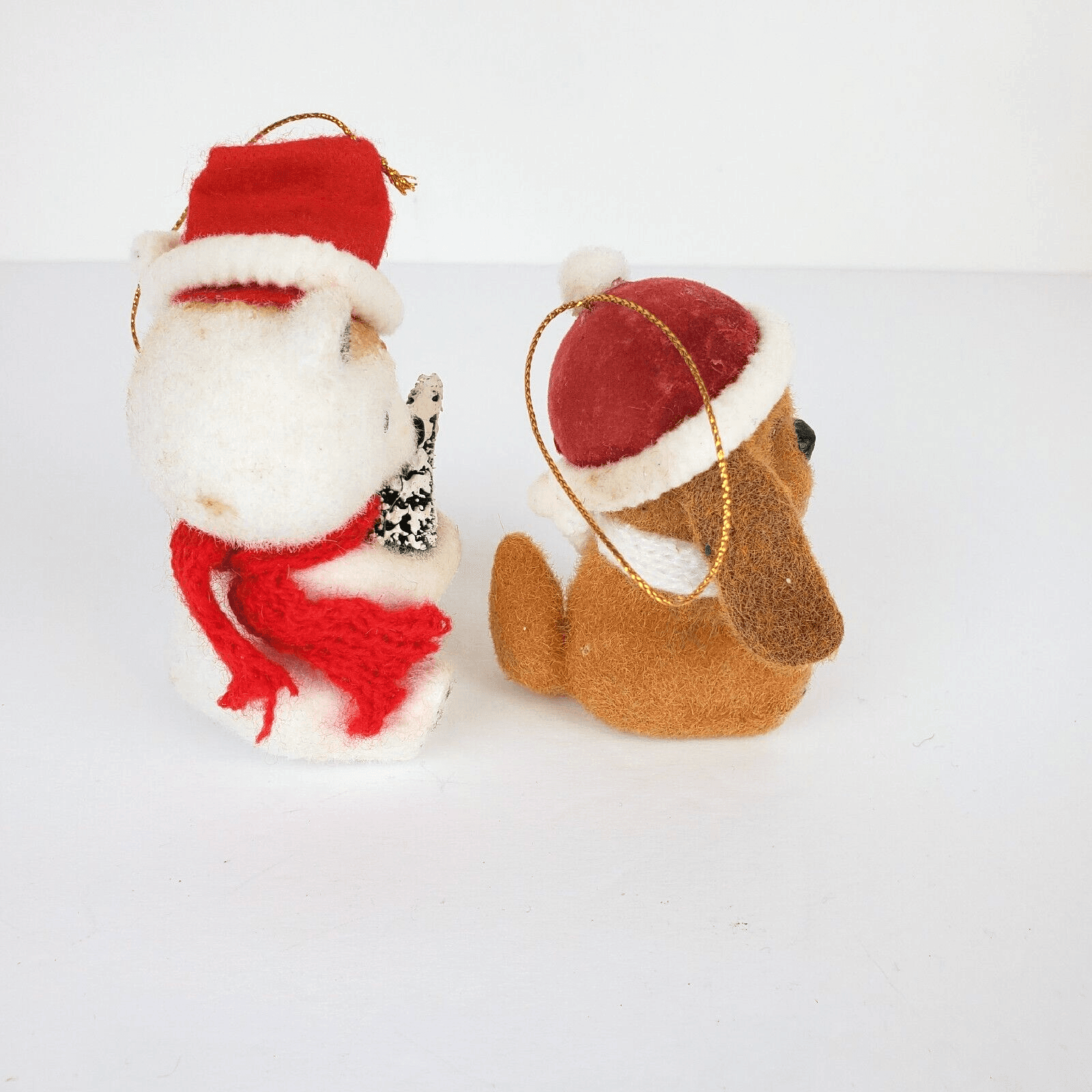 2 Vtg Morgan Inc Duffy Dog and Frosty Bear Flocked Christmas Ornaments Hong Kong - Thumbnail 2