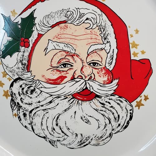 Vtg Melamine Plastic Santa Claus Stars Christmas Serving Tray Round Japan 13.25" - Thumbnail 2