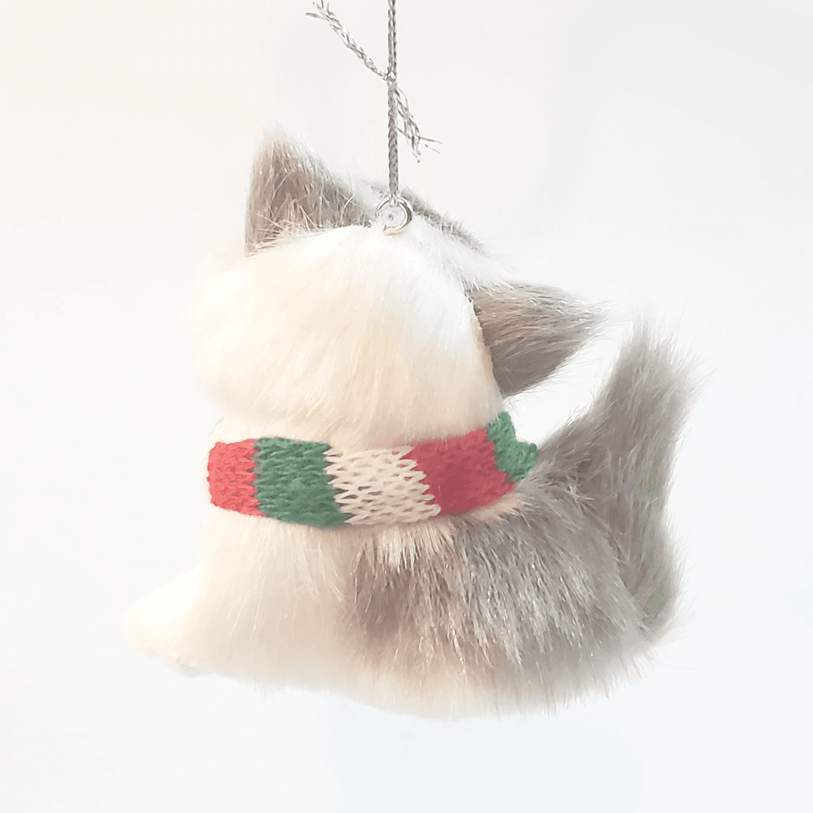 Faux Fur Kitten Miniature Christmas Ornament Cat Kitten Glass Eyes Gray & White - Thumbnail 2
