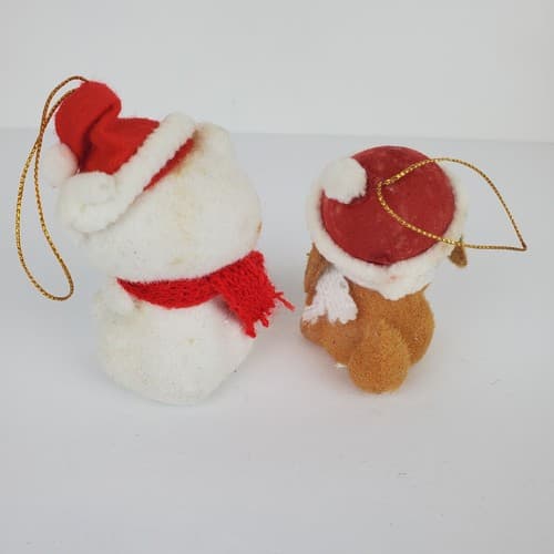 2 Vtg Morgan Inc Duffy Dog and Frosty Bear Flocked Christmas Ornaments Hong Kong - Thumbnail 3