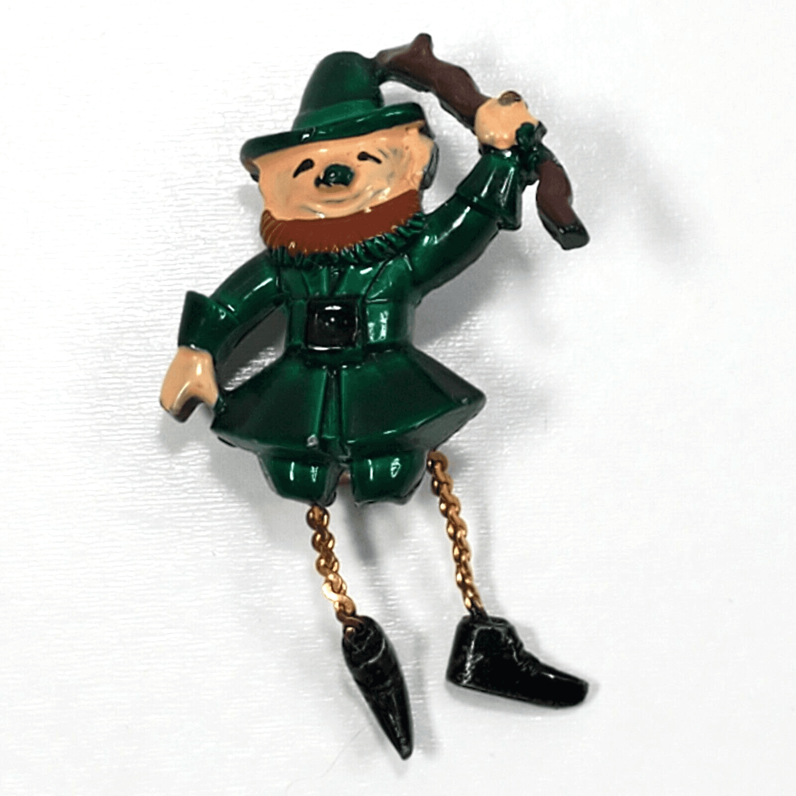 Vintage Metal Enamel Dancing Dangle Legs Leprechaun St. Patrick's Day Brooch Pin