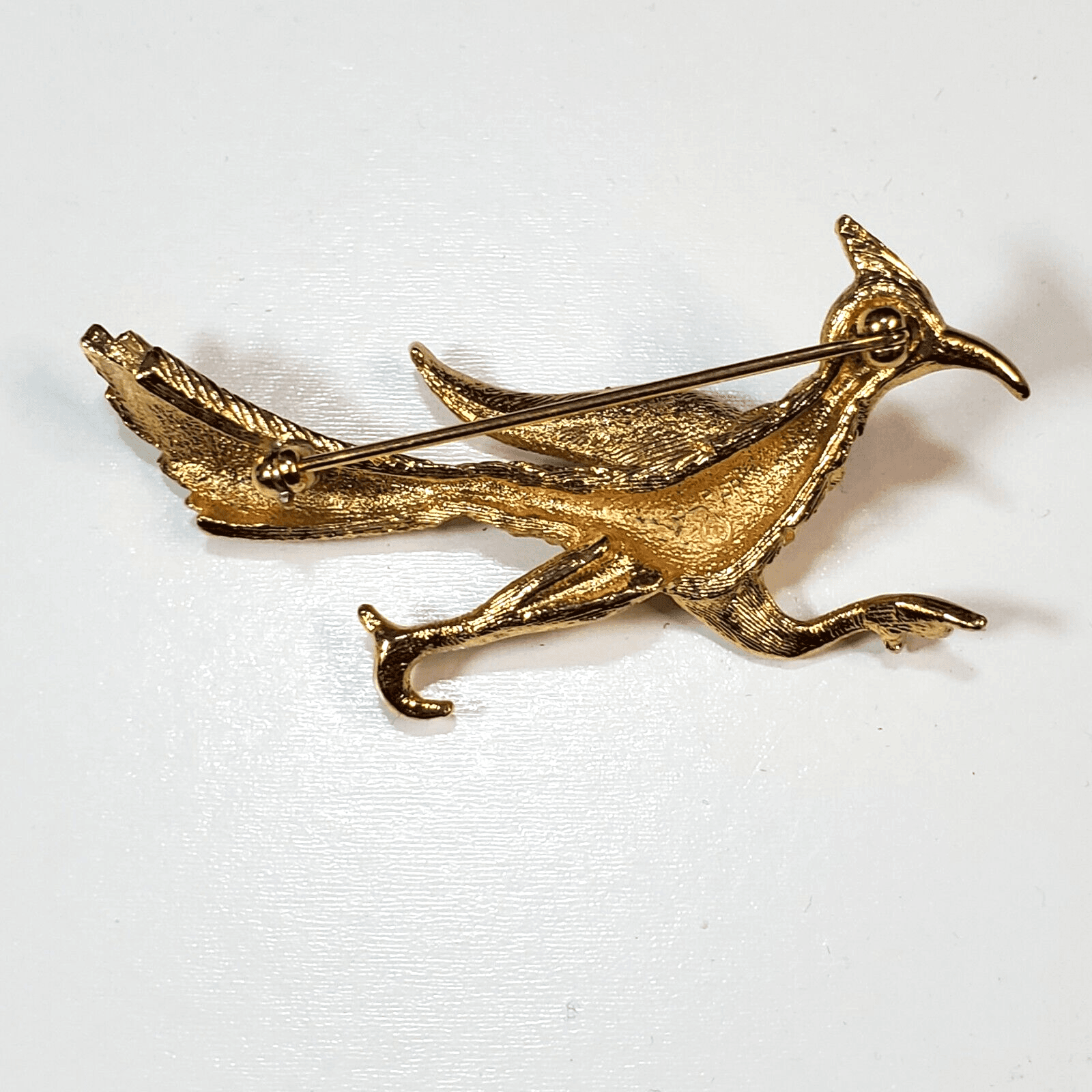 Vintage NAPIER Brushed Gold Tone Rhinestone Figural Road Runner Bird Brooch Pin - Thumbnail 2