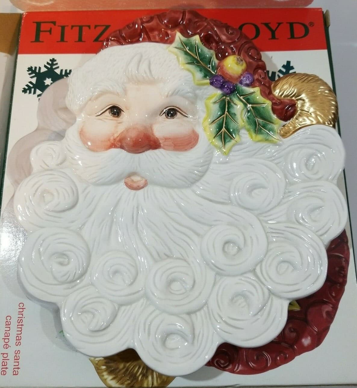 Fitz & Floyd Essentials Christmas Santa Face Canape Dish Plate Wall Decor - Thumbnail 4