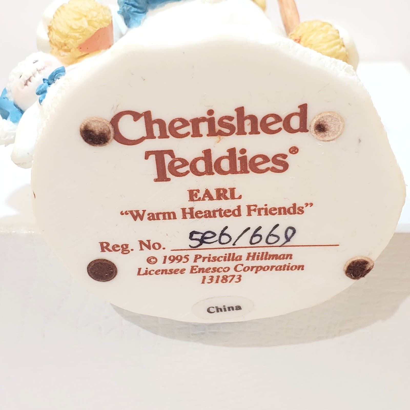 Vintage 1995 Cherished Teddies Earl Warm Hearted Friends Figurine Winter Theme - Thumbnail 5