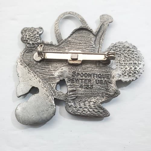 Vintage Spoontiques Pewter Gardening Water Can Sunflower Spring Brooch Pin #4133 - Thumbnail 2