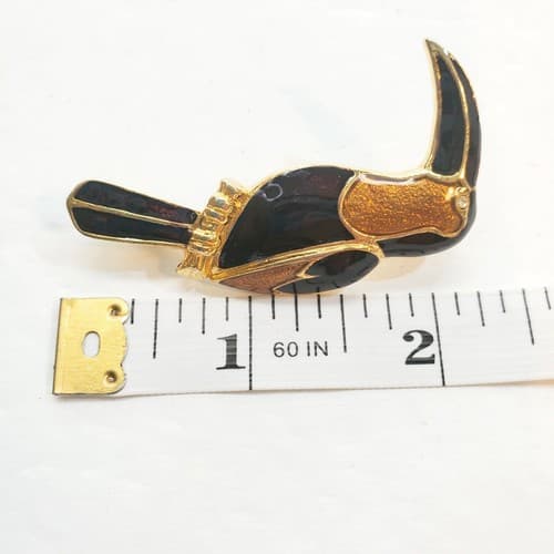 Vtg Gold Tone Metal and Enamel Rhinestone Eye Toucan Tropical Bird Brooch Pin - Thumbnail 4