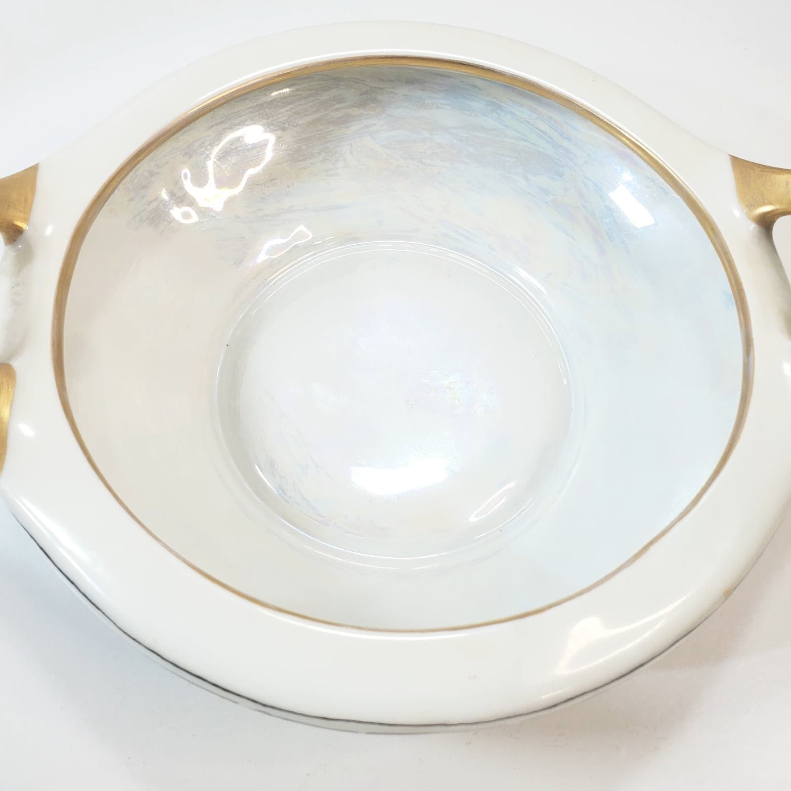 M Z Austria Antique Pearlescent Bowl 2-Handled with Gold Trim Abstract Design - Thumbnail 5