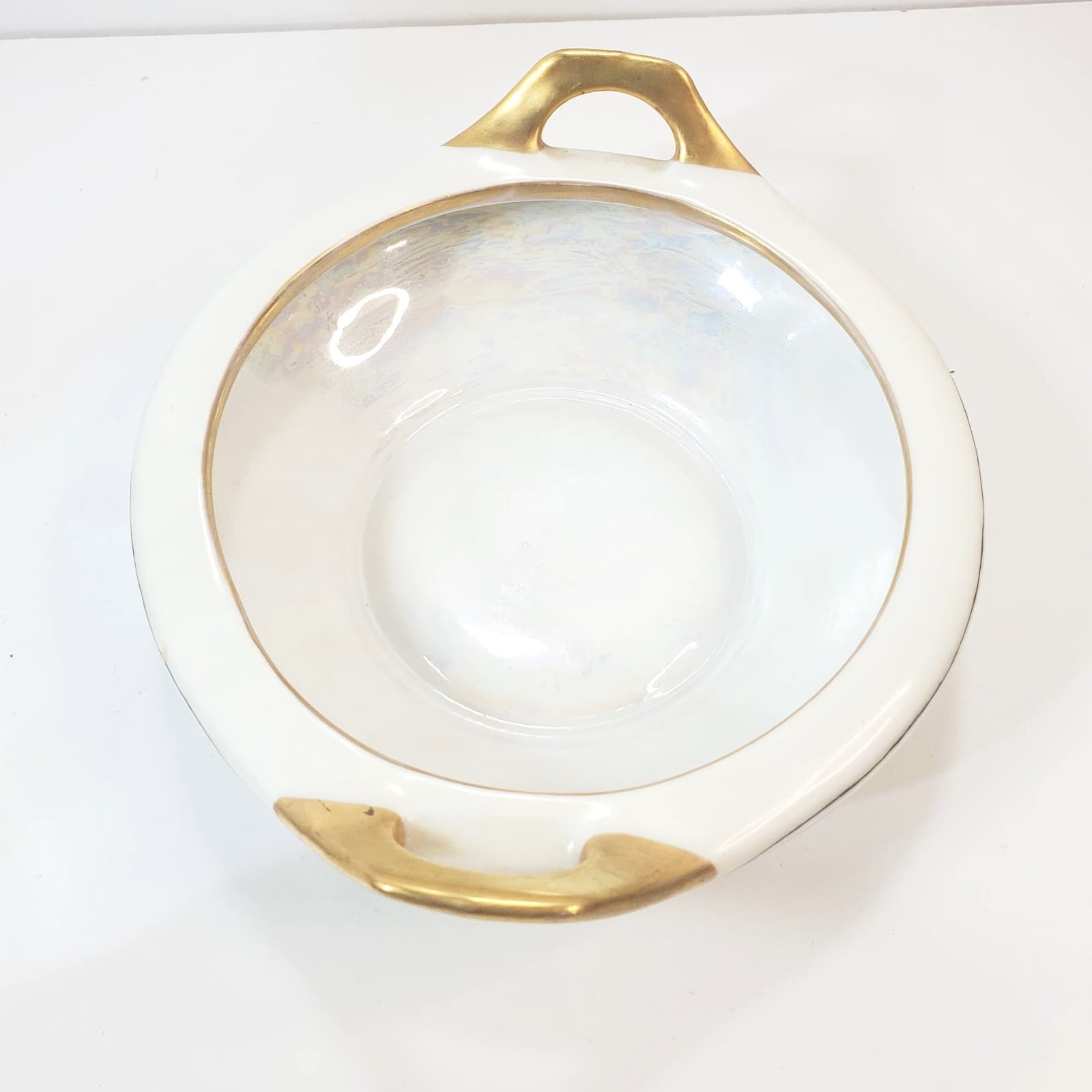 M Z Austria Antique Pearlescent Bowl 2-Handled with Gold Trim Abstract Design - Thumbnail 4