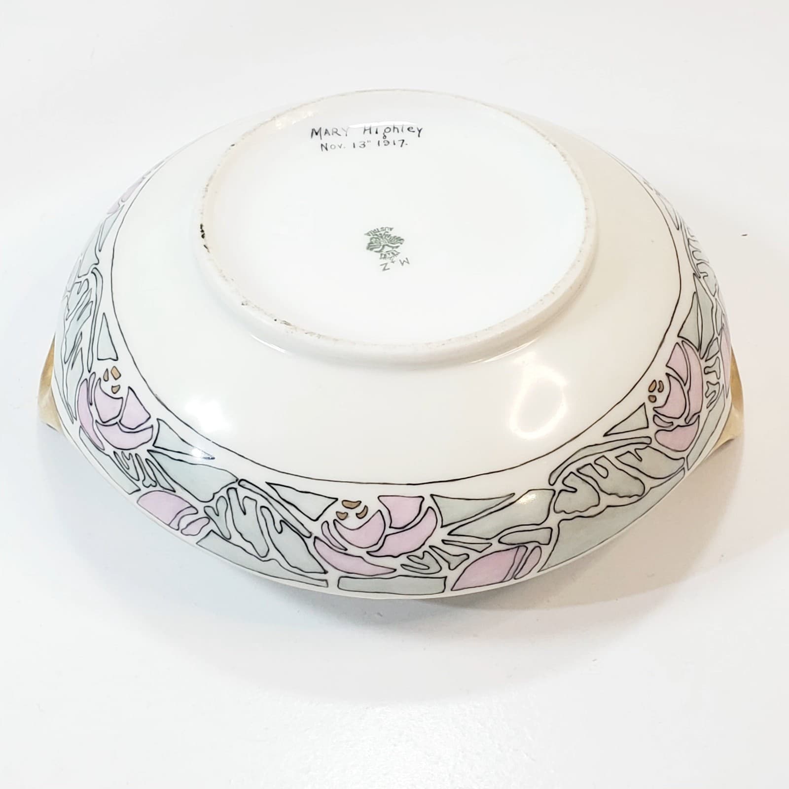 M Z Austria Antique Pearlescent Bowl 2-Handled with Gold Trim Abstract Design - Thumbnail 11