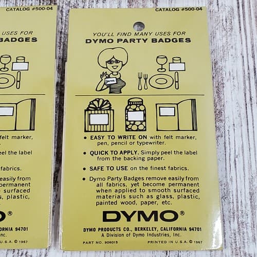 Vintage 1967 Dymo Party Name Badges Self Sticking Labels 24 Pack Lot of 4 NOS - Thumbnail 4