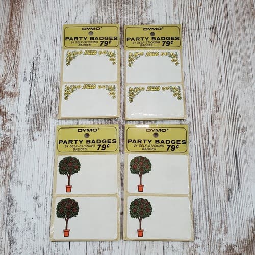 Vintage 1967 Dymo Party Name Badges Self Sticking Labels 24 Pack Lot of 4 NOS